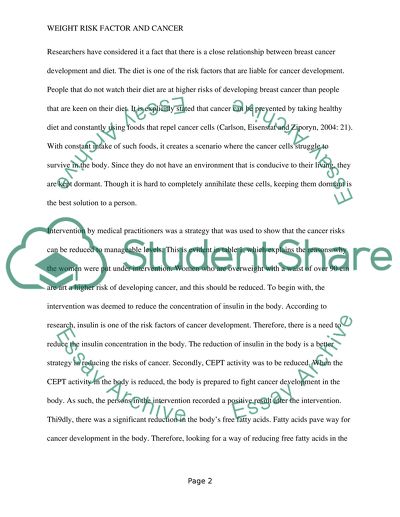 Weight Risk Factor And Cancer
