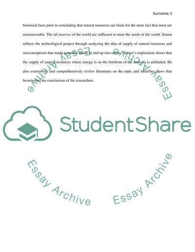 Finite Nature of Natural Resources