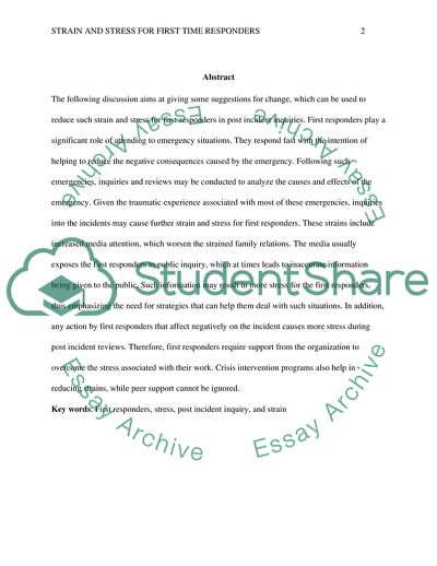 Establishing Mechanisms to Help First Responders to Cope with Stress after Incidents