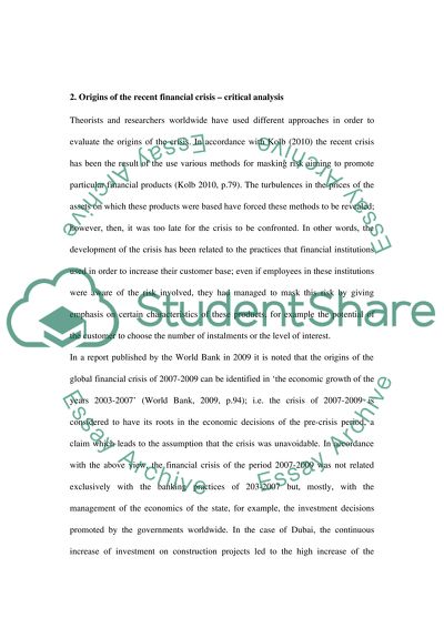 A critical and thoughtful analysis of the origins of the recent financial crisis