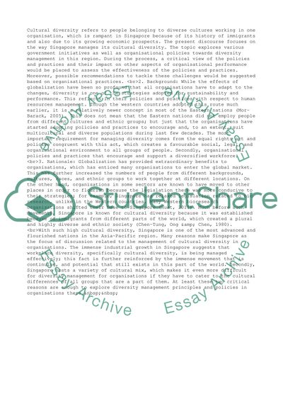 Managing Cultural Diversity in the Workplace Environment of Singapore