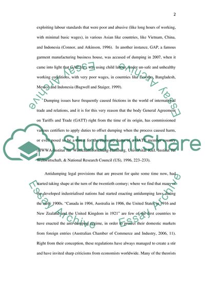 Law of the Trade organisation (WTO): Dumping Issues with International Trade