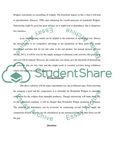 Procurement Outsourcing Strategies: Wonderful Widgets