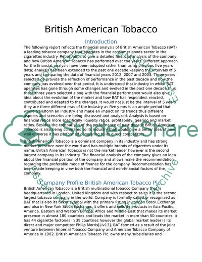 Financial Analysis: British American Tobacco Plc