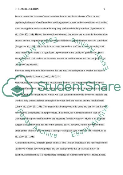 An Intervention to Reduce Stress Level of Medical Staff On a Cancer Ward