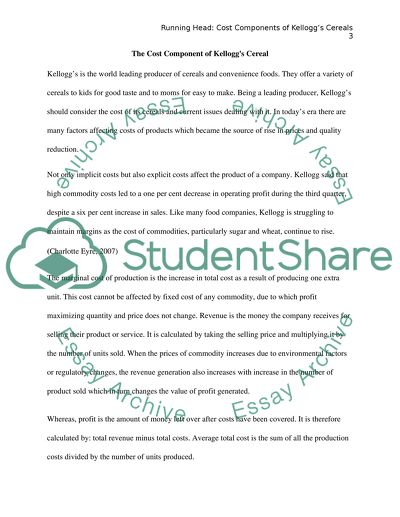 The Cost Component of Kelloggs Cereal