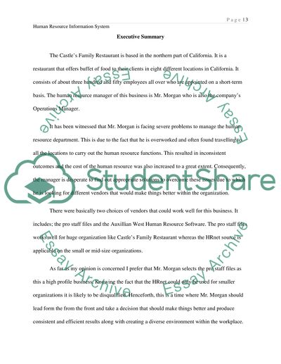 The Castles Family Restaurant: Human Resource Information System