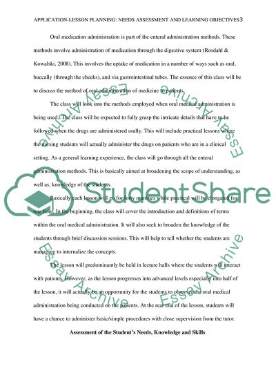 Application-Lesson Planning - Needs Assessment and Learning Objectives