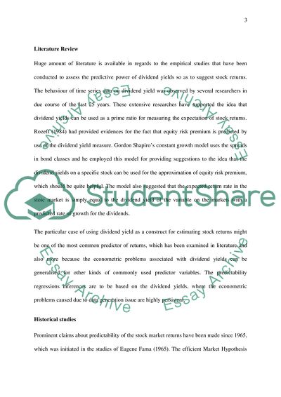 The Predictability of Dividend Yield over Stock Return