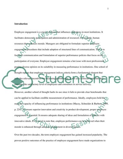 Employee Engagement as a Performance Measure in Institutions