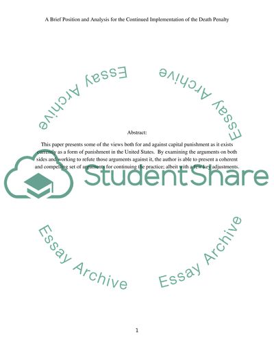 The Continued Implementation of the Death Penalty