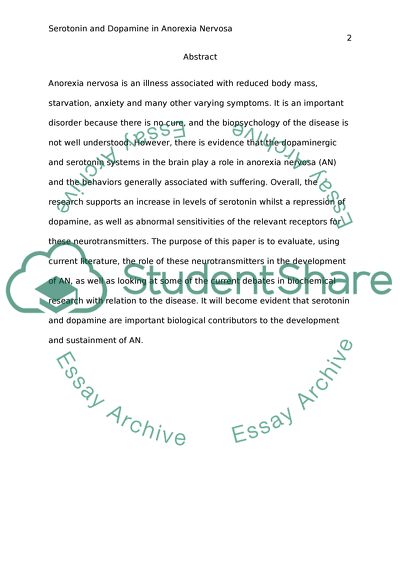 Importance of Serotonin and Dopamine in Development of Anorexia Nervosa and Related Disorders