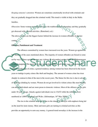 Women Offenders: Offenses, Punishment and Treatment