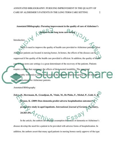Pursuing Improvement in the Quality of Care of Alzheimers Patients in the Long Term Care Setting