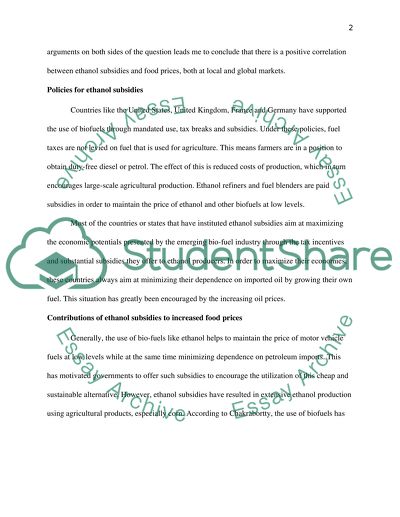 The Effects of Ethanol Subsidies on Food Prices
