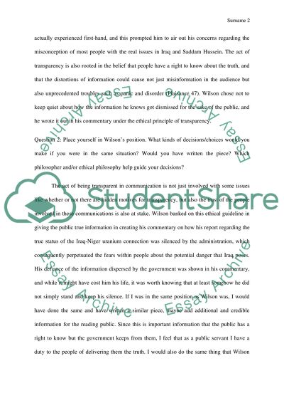 An Ethics Analysis of Joseph Wilsons Commentary