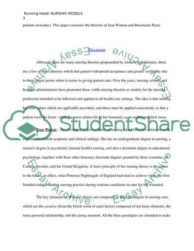 Comparison of the Nursing Theorist Models of Parse and Watson