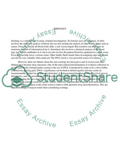 Serology as a Valuable Tool in Criminal Investigations