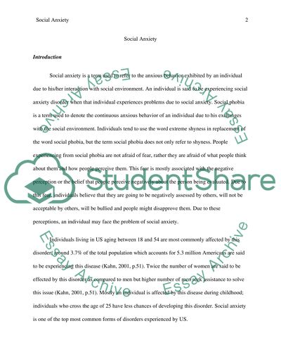 Social anxiety disorder research paper outline