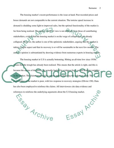 Housing Declared Bottoming in U.S