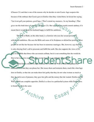 Compare lagos wife, Emilia, and the Wife of Bath from Chaucers Cantebury Tales