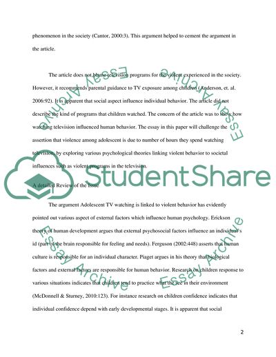 Adolescents TV Watching Is Linked to Violent Behavior