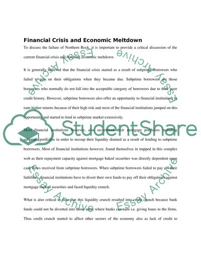 Economic Meltdown: the Failure of Northern Rock
