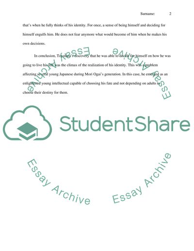 How Toyotaro, the protagonist of Maihime thinks of his own identity in Dancing Girl by Ogai