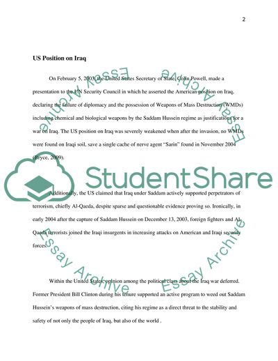 The Position of USA in the Second Iraq War: The Axis of Peace