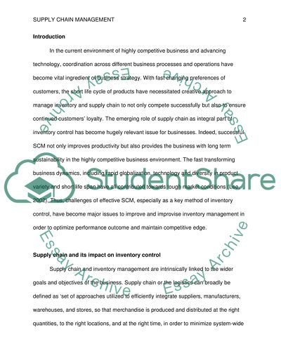Use of Supply Chain Management as a Method of Inventory Control