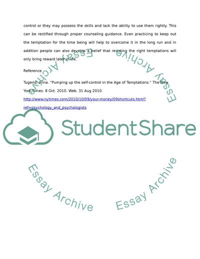 The Issue of Exerting Self-Control to Overcome the Temptations