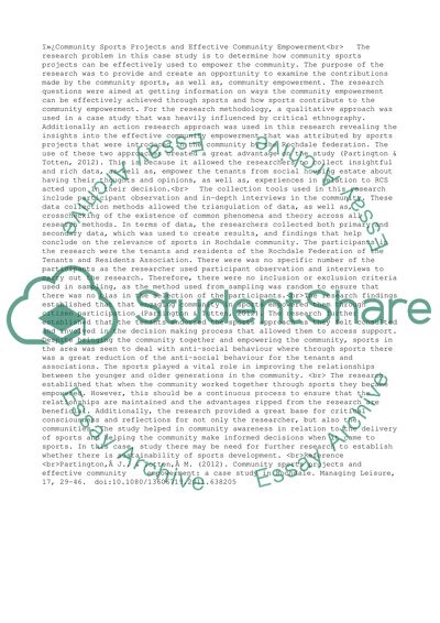 Community Sports Projects and Effective Community Empowerment