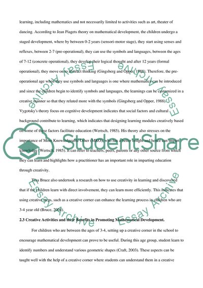 How Can a Creative Corner Encourage a Group of 3-4 Year Old Mathematical Development