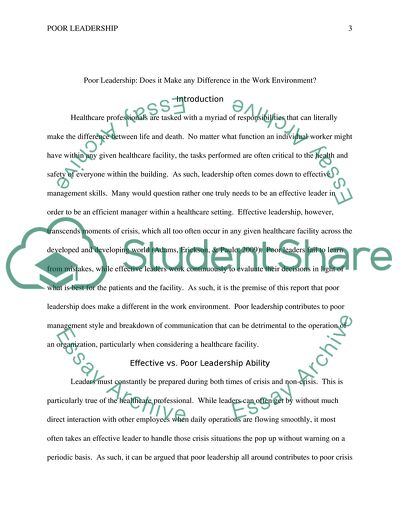 Poor Leadership: Does it Make any Difference in the Work Environment