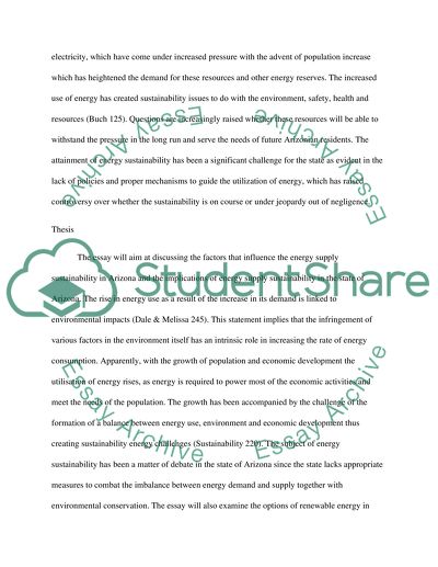 Energy Supply Sustainability in Arizona State