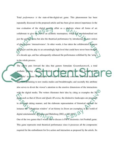 All Game Play is Performance: The State of the Art Game