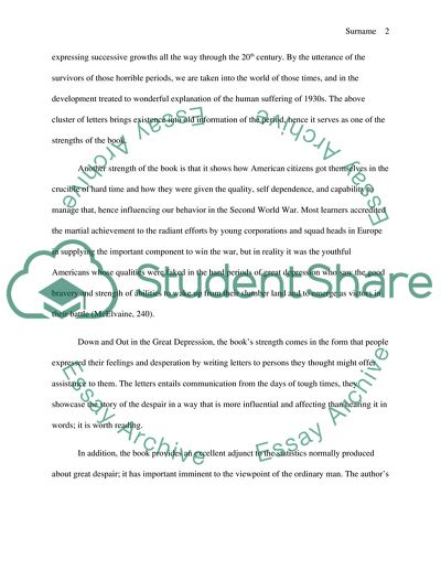 BOOK REVIEW ON DOWN AND OUT IN THE GREAT DEPRESSION LETTERS OF A FORGOTTEN MAN