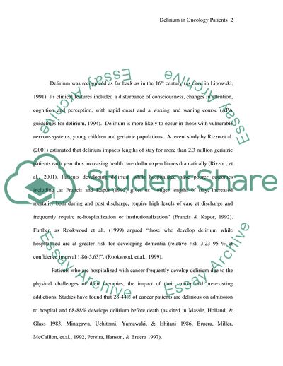Delirium - Implications in the Care of Oncology Patients
