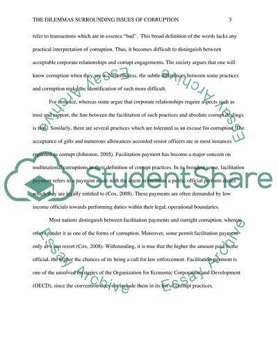 The Dilemmas Surrounding Issues of Corruption