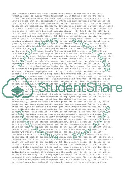 Lean Implementation at Oak Hill