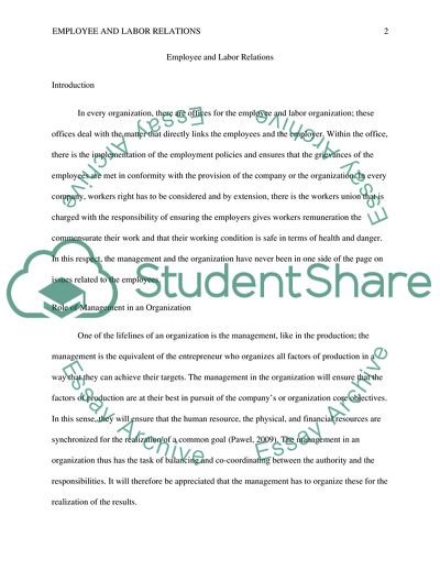 Employee and Labor Relations