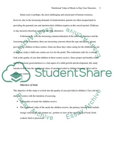 Nutritional Values of Meals Provided By Day Nurseries To 3-5year Children