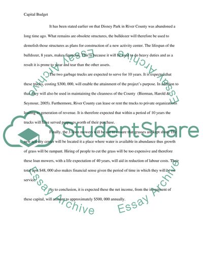 Capital Budget. Disney park in River County