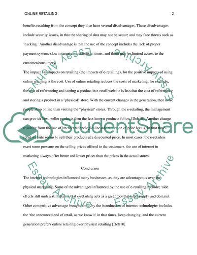 Impacts of Internet Technologies on Online Retailing