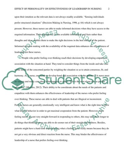 Effect of Personality on Effectiveness of Leadership in Nursing