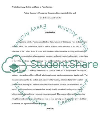 Comparing Student Achievement in Online and Face-to-Face Class Formats