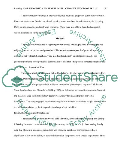 Effects of Phonemic Awareness Instruction on the Encoding Skills of Children with Speech Impairment