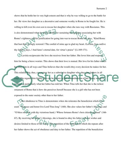 The Relationship between Titus and His Only Daughter Lavinia in Shakespeares Titus Andronicus