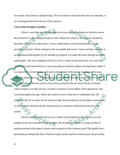 Adaption of Stoic School of Thought in Cicero Political Theories