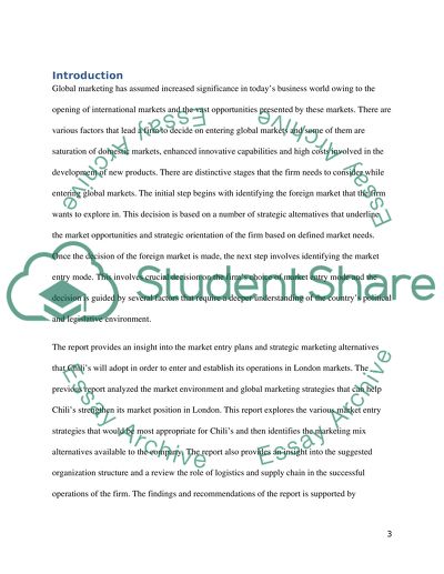 Chilis strategic market entry plan